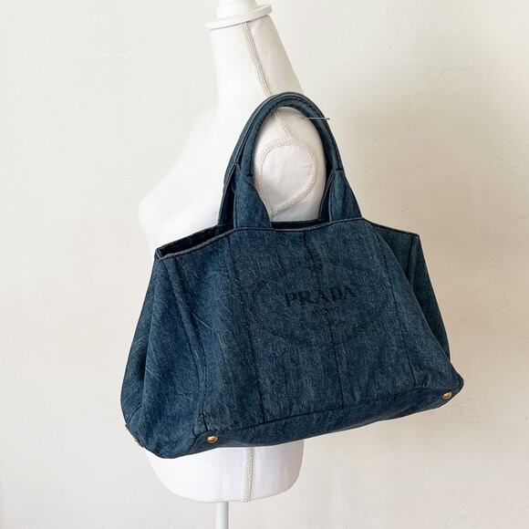 PRADA Logo Avio Denim Large Canapa Tote - Picture 3 of 16